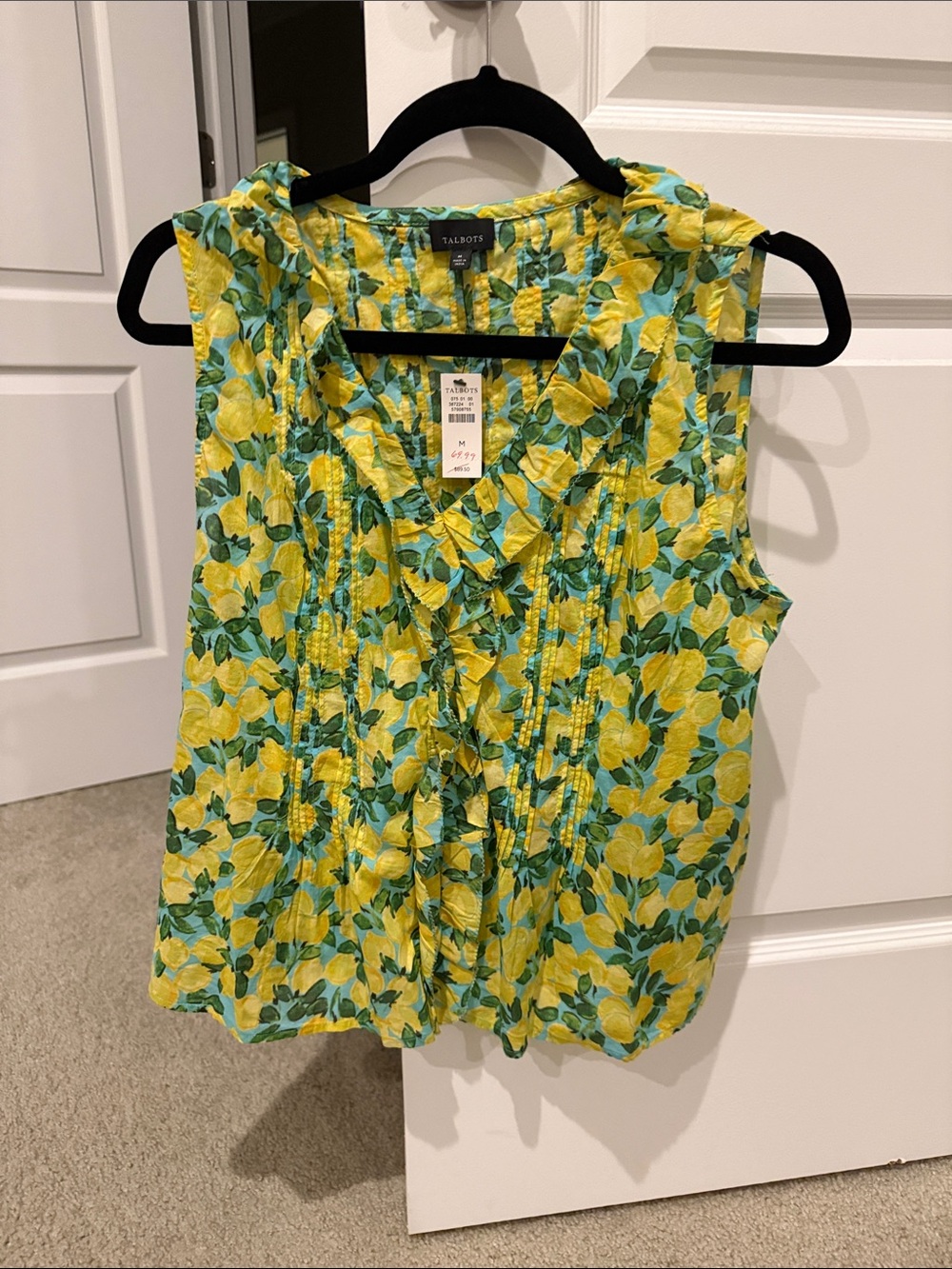 Talbots Yellow and Green Floral Sleeveless V-Neck Tank